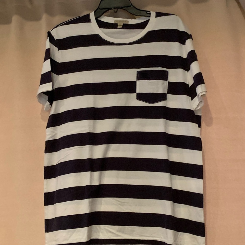 Mens navy and white burberry stripe shirt